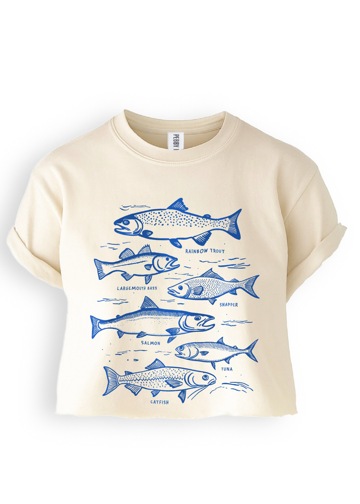 pebby forevee Side Slit Tee CROPPED FISHERMAN CORE GRAPHIC TEE