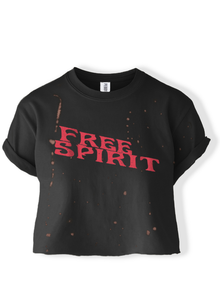 pebby forevee Side Slit Tee CROPPED FREE SPIRIT BLEACHED OUT GRAPHIC TEE