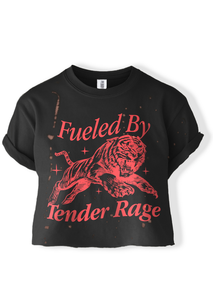 pebby forevee Side Slit Tee CROPPED FUELED BY TENDER RAGE BLEACHED OUT GRAPHIC TEE