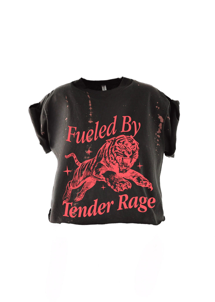 pebby forevee Side Slit Tee CROPPED FUELED BY TENDER RAGE BLEACHED OUT GRAPHIC TEE