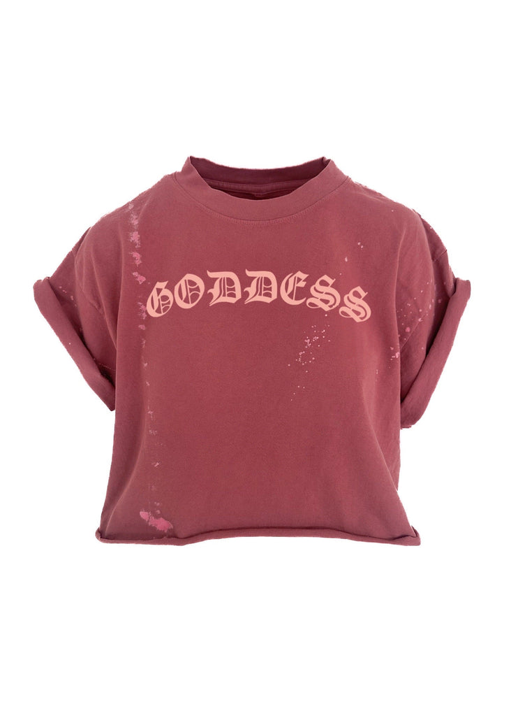 pebby forevee Side Slit Tee CROPPED GODDESS BLEACHED OUT GRAPHIC TEE