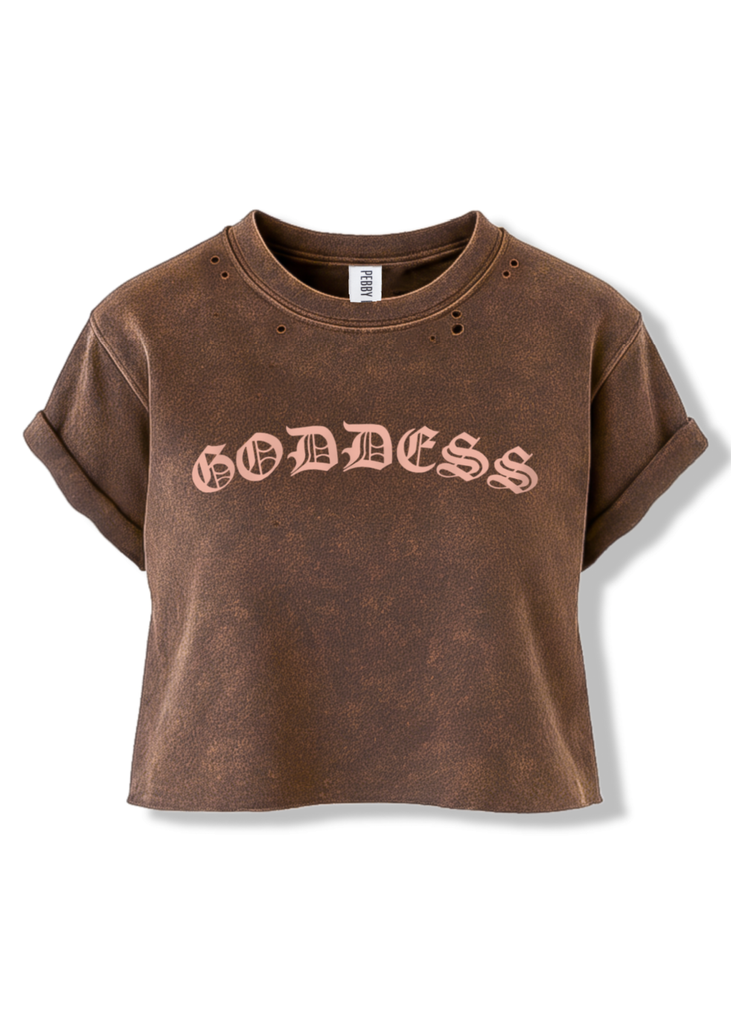 pebby forevee Side Slit Tee CROPPED GODDESS DESTRUCTED GRAPHIC TEE