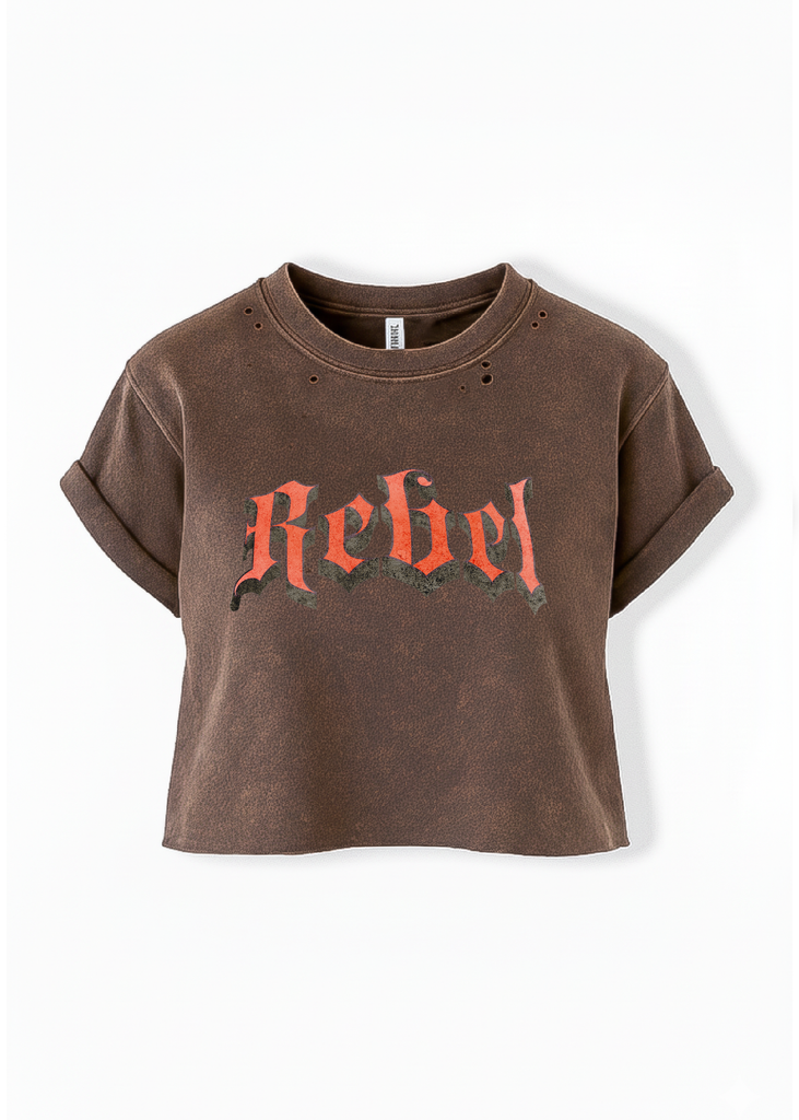 pebby forevee Side Slit Tee CROPPED GOTHIC REBEL DESTRUCTED GRAPHIC TEE