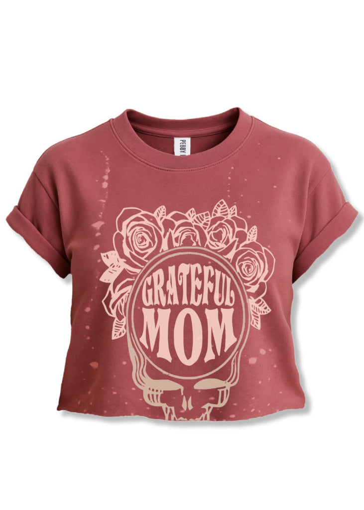 pebby forevee Side Slit Tee CROPPED GRATEFUL MOM BLEACHED OUT GRAPHIC TEE