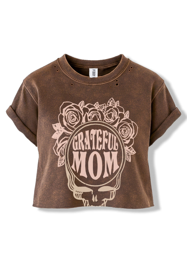 pebby forevee Side Slit Tee CROPPED GRATEFUL MOM DESTRUCTED GRAPHIC TEE