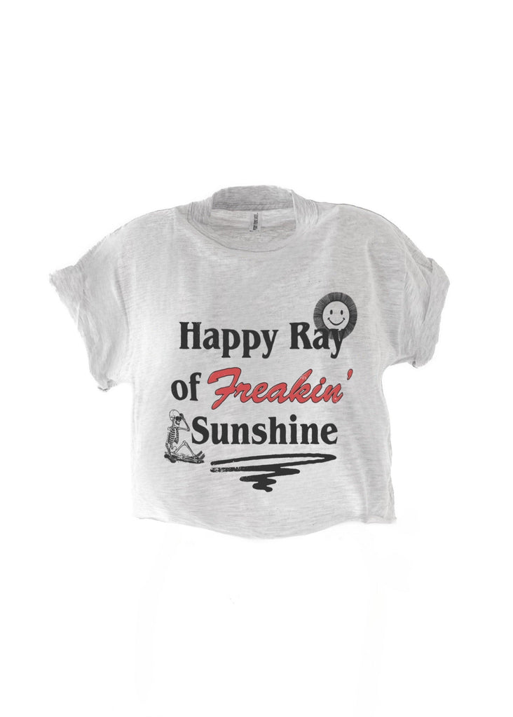 pebby forevee Side Slit Tee CROPPED HAPPY RAY OF FREAKIN SUNSHINE GRAPHIC TEE