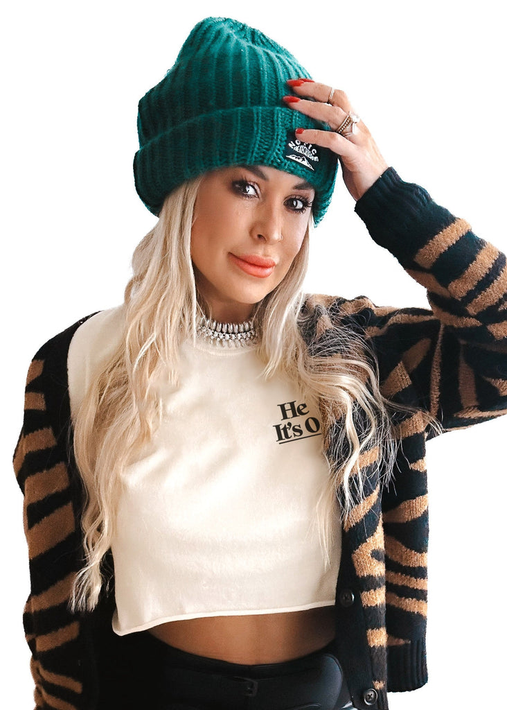 pebby forevee Side Slit Tee CROPPED HEY, IT'S OK BLEACHED OUT GRAPHIC TEE