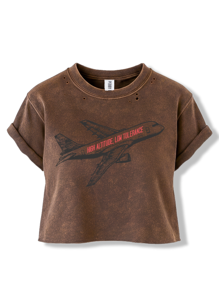 pebby forevee Side Slit Tee CROPPED HIGH ALTITUDE, LOW TOLERANCE DESTRUCTED GRAPHIC TEE