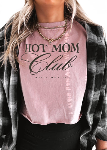pebby forevee Side Slit Tee CROPPED HOT MOM CLUB BLEACHED OUT GRAPHIC TEE