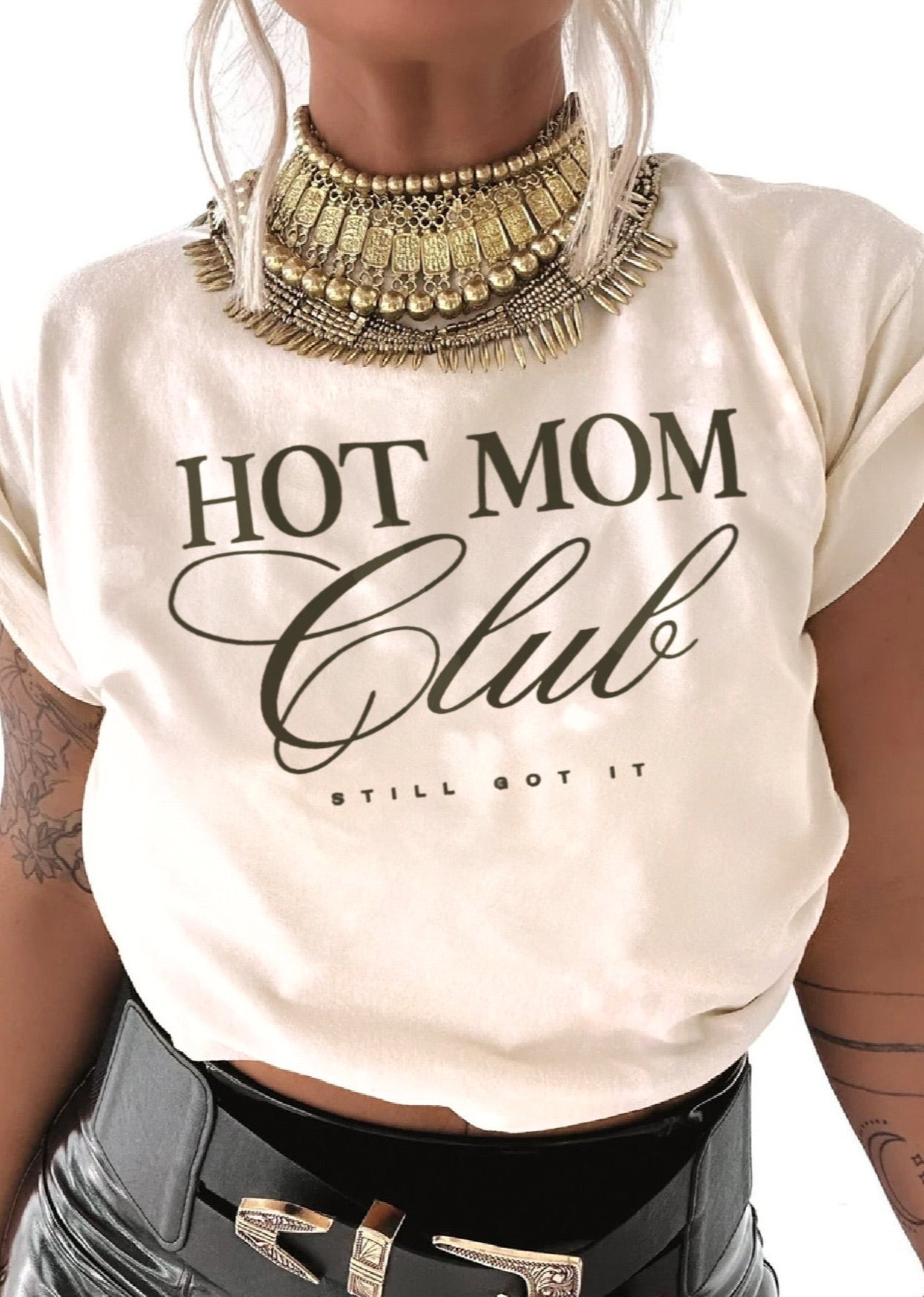 pebby forevee Side Slit Tee CROPPED HOT MOM CLUB BLEACHED OUT GRAPHIC TEE