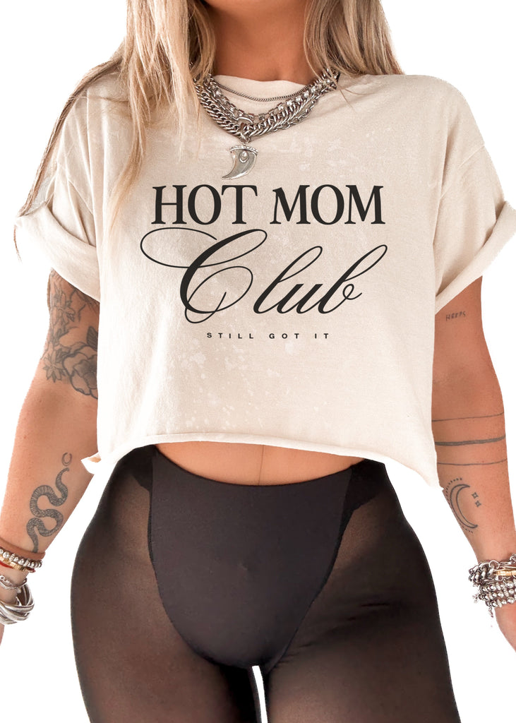 pebby forevee Side Slit Tee CROPPED HOT MOM CLUB BLEACHED OUT GRAPHIC TEE