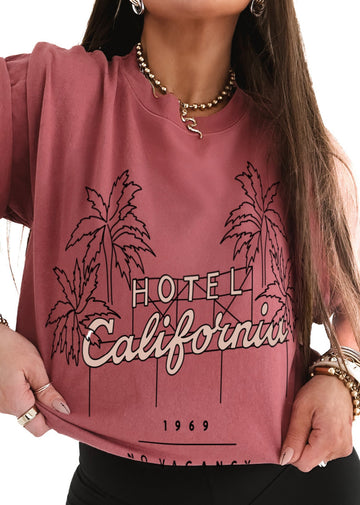 pebby forevee Side Slit Tee CROPPED HOTEL CALIFORNIA GRAPHIC TEE