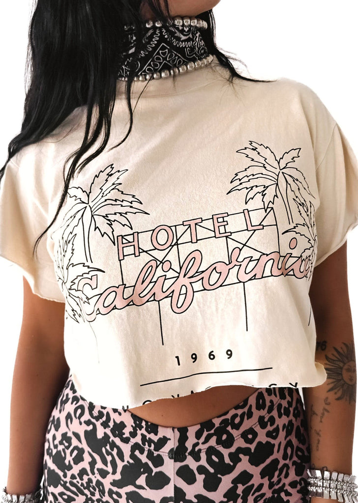 pebby forevee Side Slit Tee CROPPED HOTEL CALIFORNIA GRAPHIC TEE
