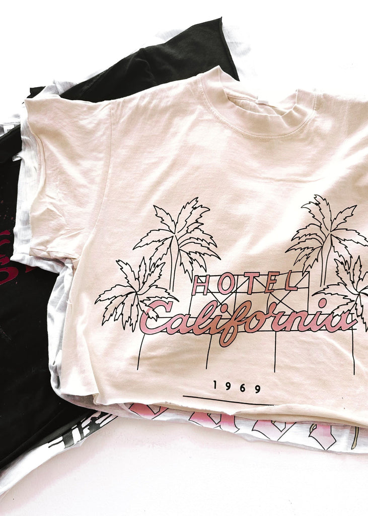 pebby forevee Side Slit Tee CROPPED HOTEL CALIFORNIA GRAPHIC TEE