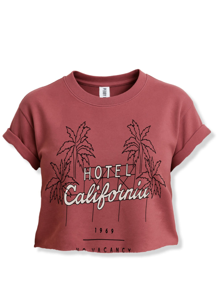 pebby forevee Side Slit Tee CROPPED HOTEL CALIFORNIA GRAPHIC TEE