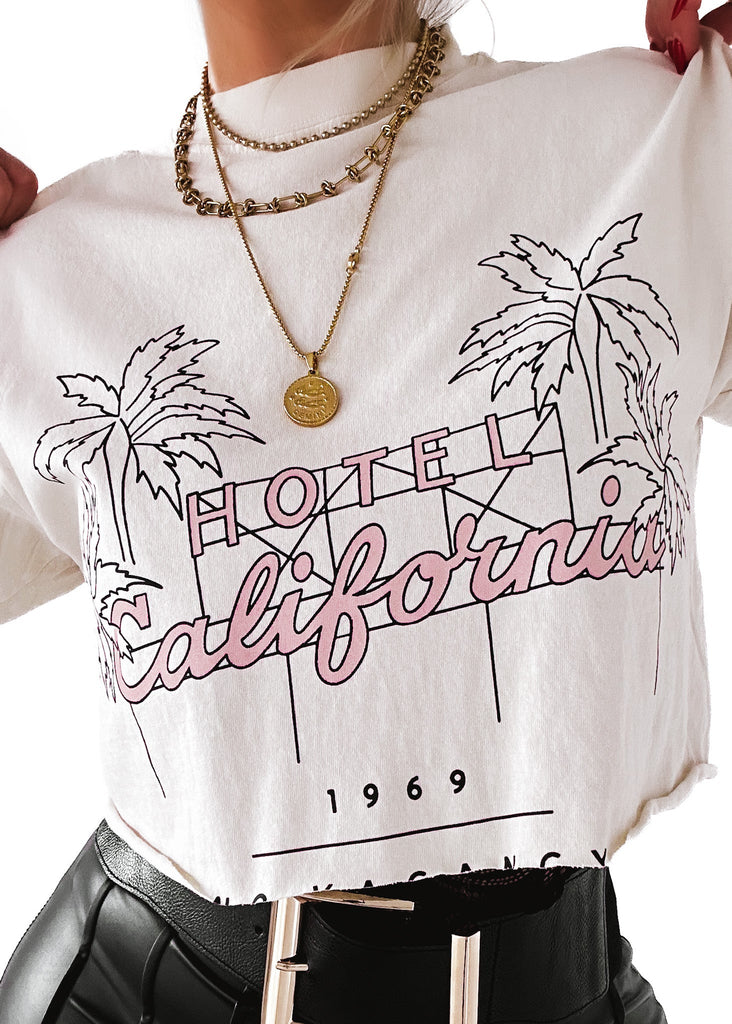 pebby forevee Side Slit Tee CROPPED HOTEL CALIFORNIA GRAPHIC TEE