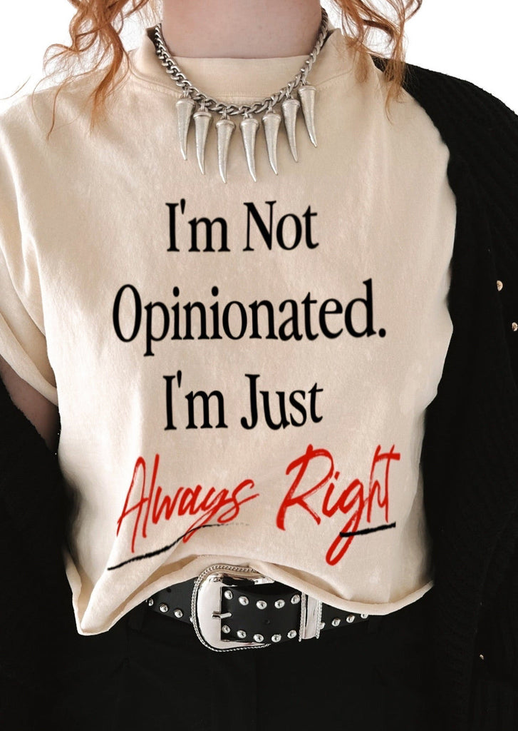 pebby forevee Side Slit Tee CROPPED I'M NOT OPINIONATED BLEACHED OUT GRAPHIC TEE