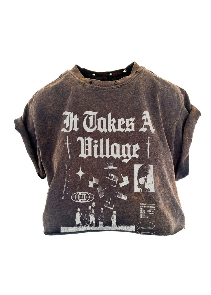 pebby forevee Side Slit Tee CROPPED IT TAKES A VILLAGE DESTRUCTED SIDE SLIT TEE