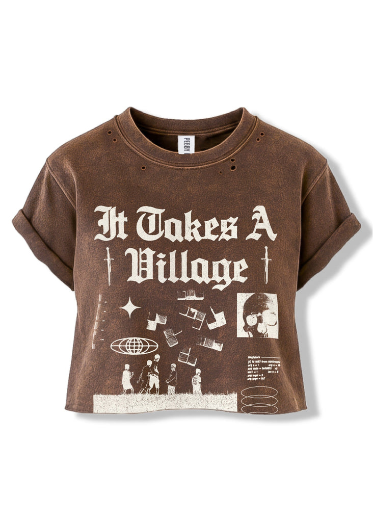 pebby forevee Side Slit Tee CROPPED IT TAKES A VILLAGE DESTRUCTED SIDE SLIT TEE