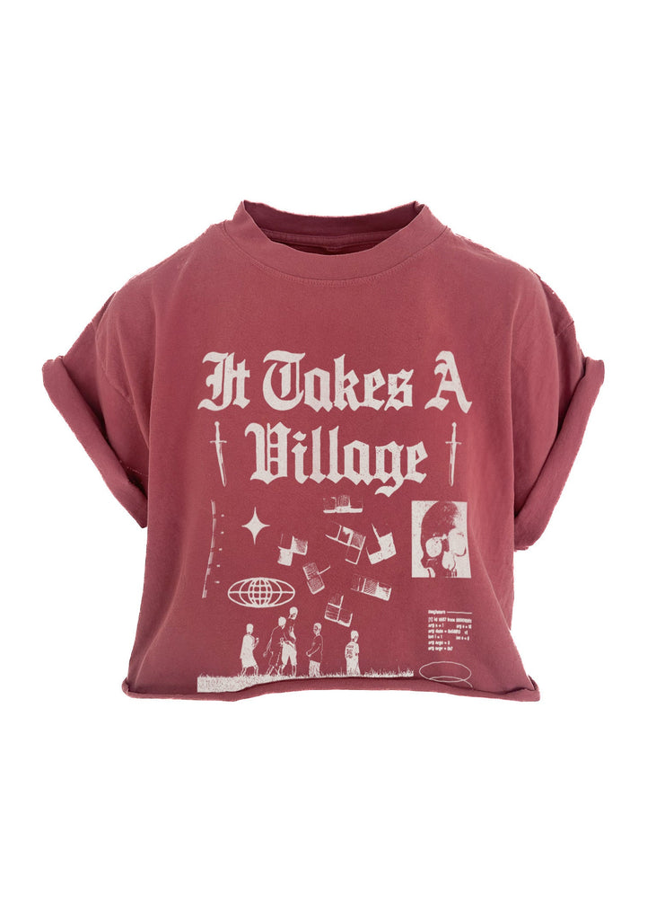 pebby forevee Side Slit Tee CROPPED IT TAKES A VILLAGE GRAPHIC TEE