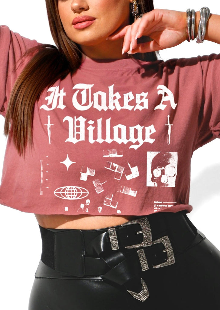 pebby forevee Side Slit Tee CROPPED IT TAKES A VILLAGE GRAPHIC TEE