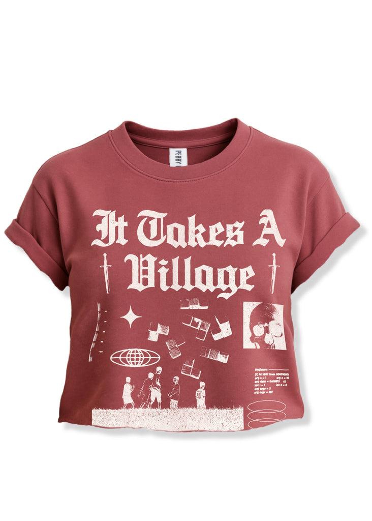 pebby forevee Side Slit Tee CROPPED IT TAKES A VILLAGE GRAPHIC TEE