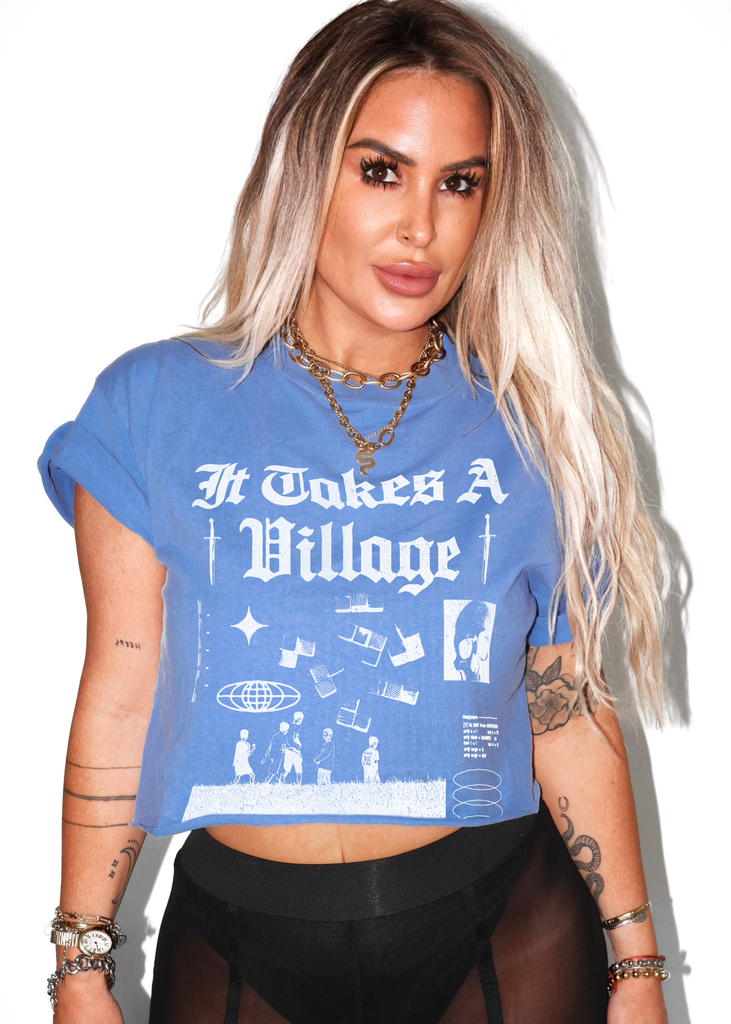 pebby forevee Side Slit Tee CROPPED IT TAKES A VILLAGE GRAPHIC TEE