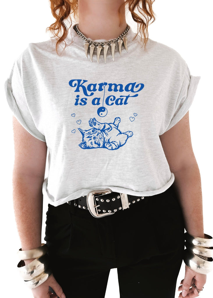 pebby forevee Side Slit Tee CROPPED KARMA IS A CAT GRAPHIC TEE