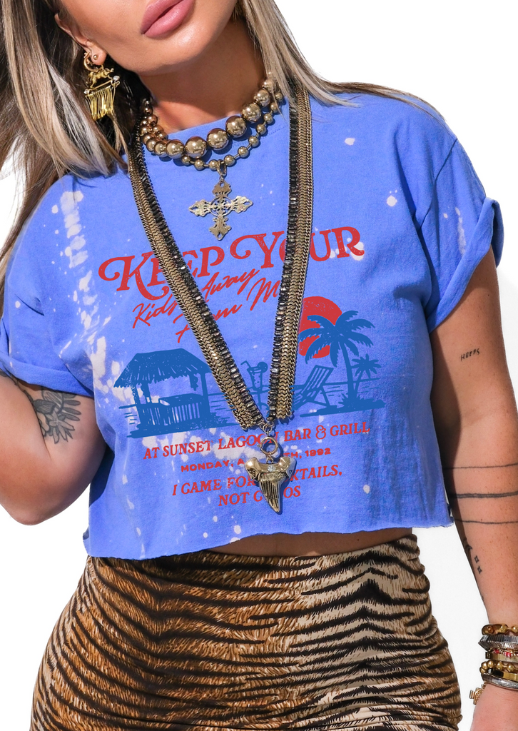 pebby forevee Side Slit Tee CROPPED KEEP YOUR KIDS AWAY FROM ME BLEACHED OUT GRAPHIC TEE