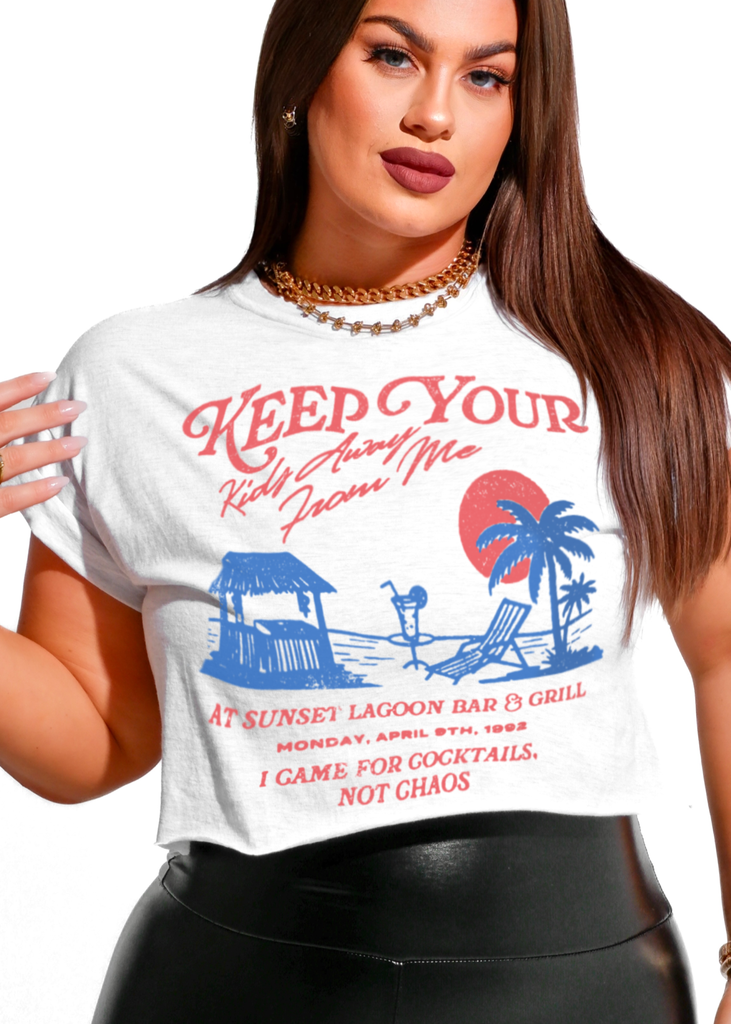 pebby forevee Side Slit Tee CROPPED KEEP YOUR KIDS AWAY FROM ME GRAPHIC TEE