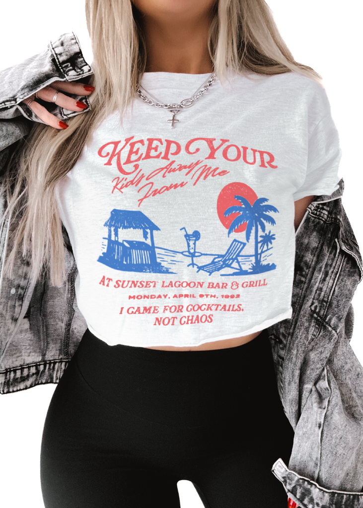 pebby forevee Side Slit Tee CROPPED KEEP YOUR KIDS AWAY FROM ME GRAPHIC TEE