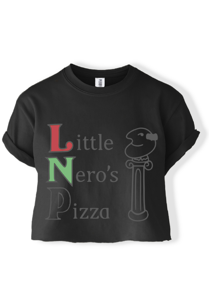 pebby forevee Side Slit Tee CROPPED LITTLE NERO'S PIZZA GRAPHIC TEE