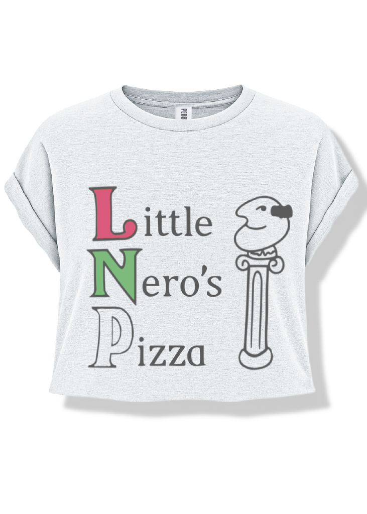 pebby forevee Side Slit Tee CROPPED LITTLE NERO'S PIZZA GRAPHIC TEE