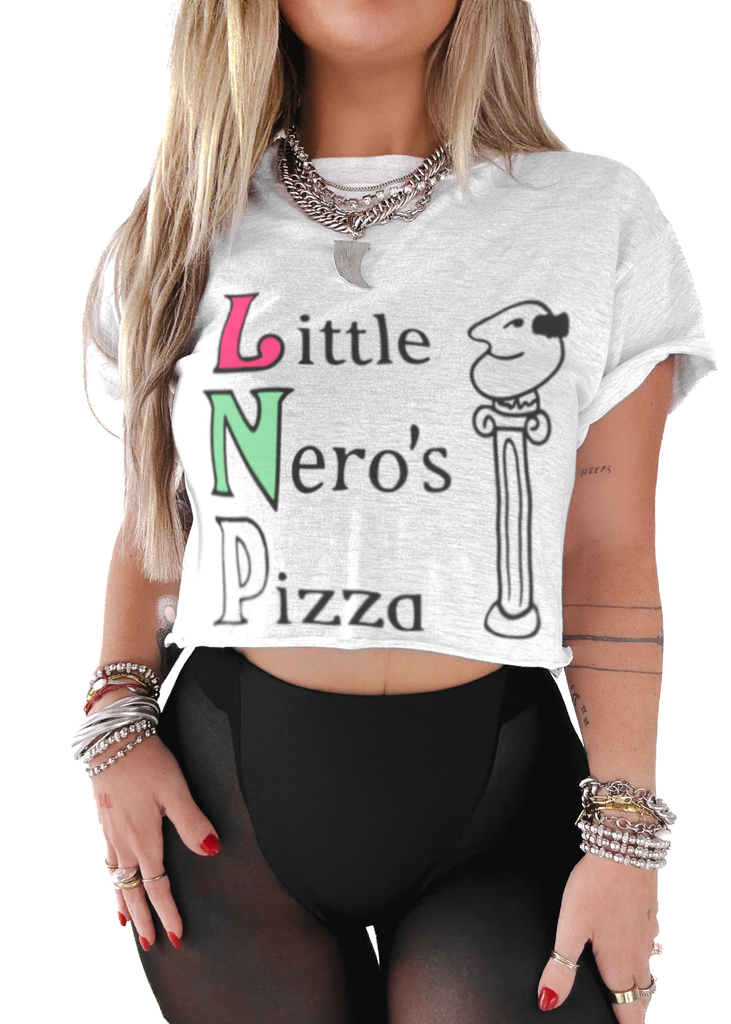 pebby forevee Side Slit Tee CROPPED LITTLE NERO'S PIZZA GRAPHIC TEE