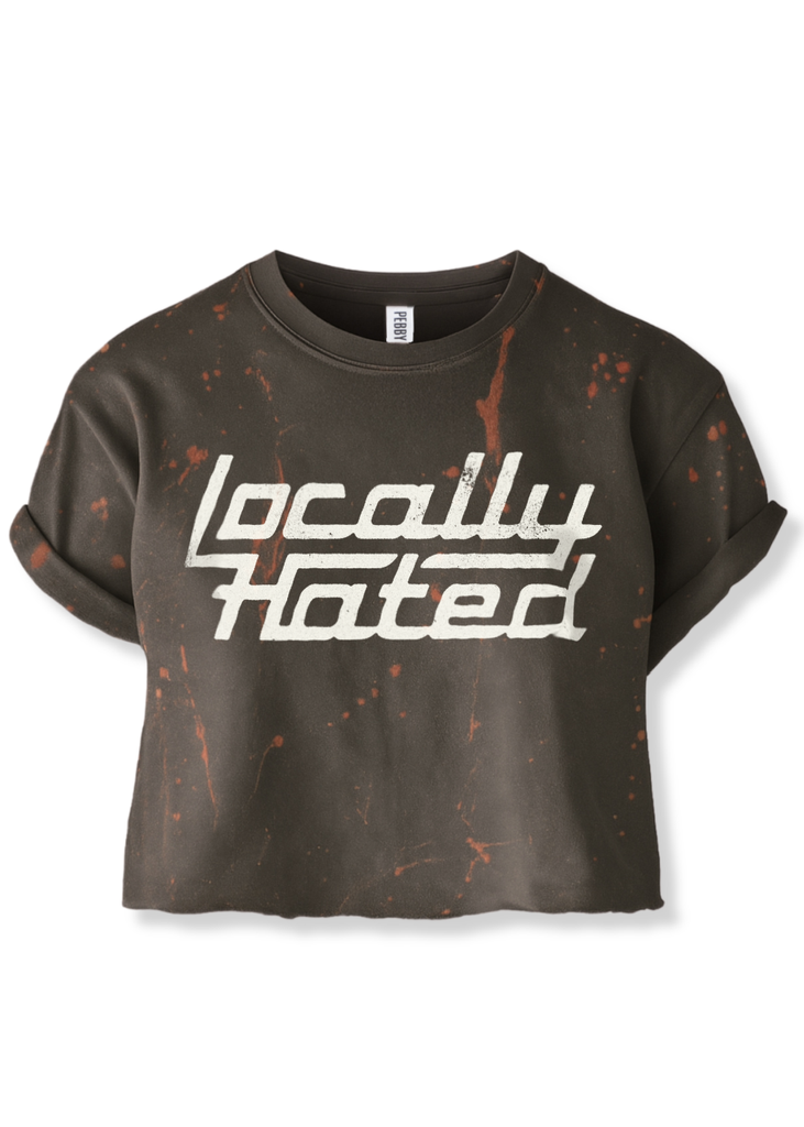 pebby forevee Side Slit Tee CROPPED LOCALLY HATED BLEACHED OUT GRAPHIC TEE