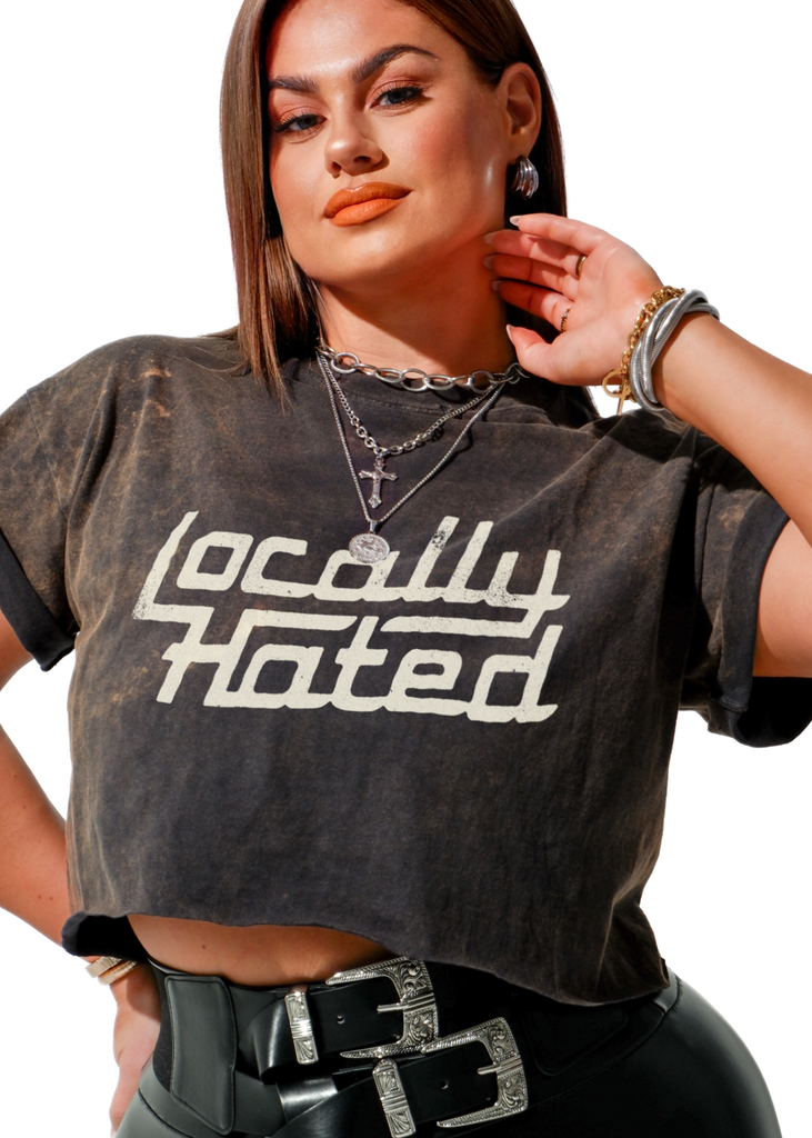 pebby forevee Side Slit Tee CROPPED LOCALLY HATED DESTRUCTED GRAPHIC TEE