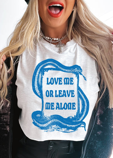 pebby forevee Side Slit Tee CROPPED LOVE ME OR LEAVE ME ALONE GRAPHIC TEE