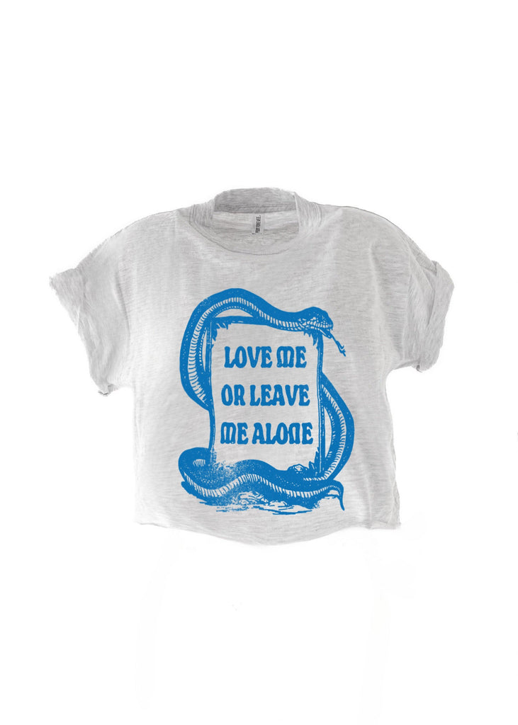 pebby forevee Side Slit Tee CROPPED LOVE ME OR LEAVE ME ALONE GRAPHIC TEE