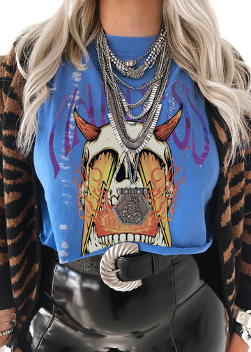 pebby forevee Side Slit Tee CROPPED MADNESS LED ME HERE BLEACHED OUT GRAPHIC TEE