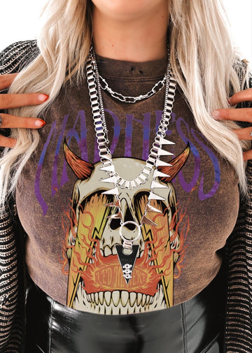 pebby forevee Side Slit Tee CROPPED MADNESS LED ME HERE DESTRUCTED GRAPHIC TEE