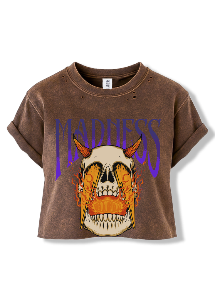 pebby forevee Side Slit Tee CROPPED MADNESS LED ME HERE DESTRUCTED GRAPHIC TEE