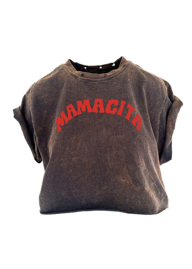 pebby forevee Side Slit Tee CROPPED MAMACITA DESTRUCTED GRAPHIC TEE
