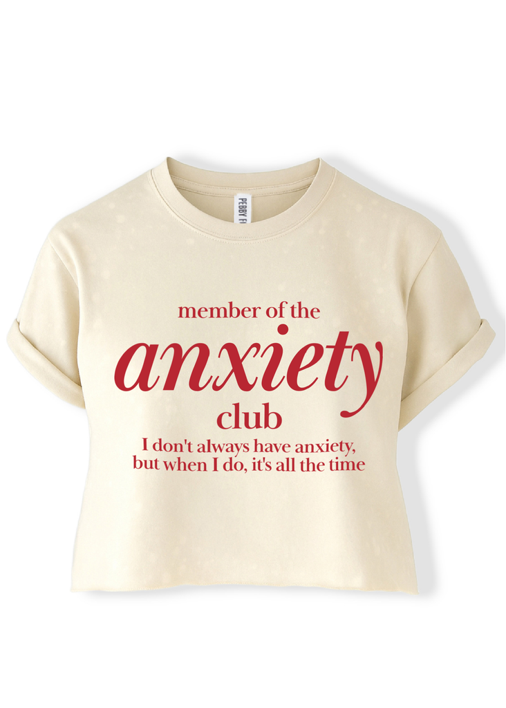 pebby forevee Side Slit Tee CROPPED MEMBER OF THE ANXIETY CLUB BLEACHED OUT GRAPHIC TEE