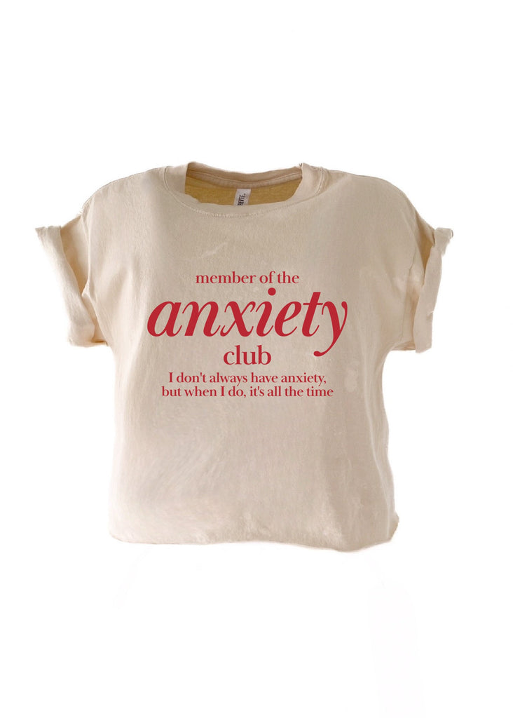 pebby forevee Side Slit Tee CROPPED MEMBER OF THE ANXIETY CLUB BLEACHED OUT GRAPHIC TEE