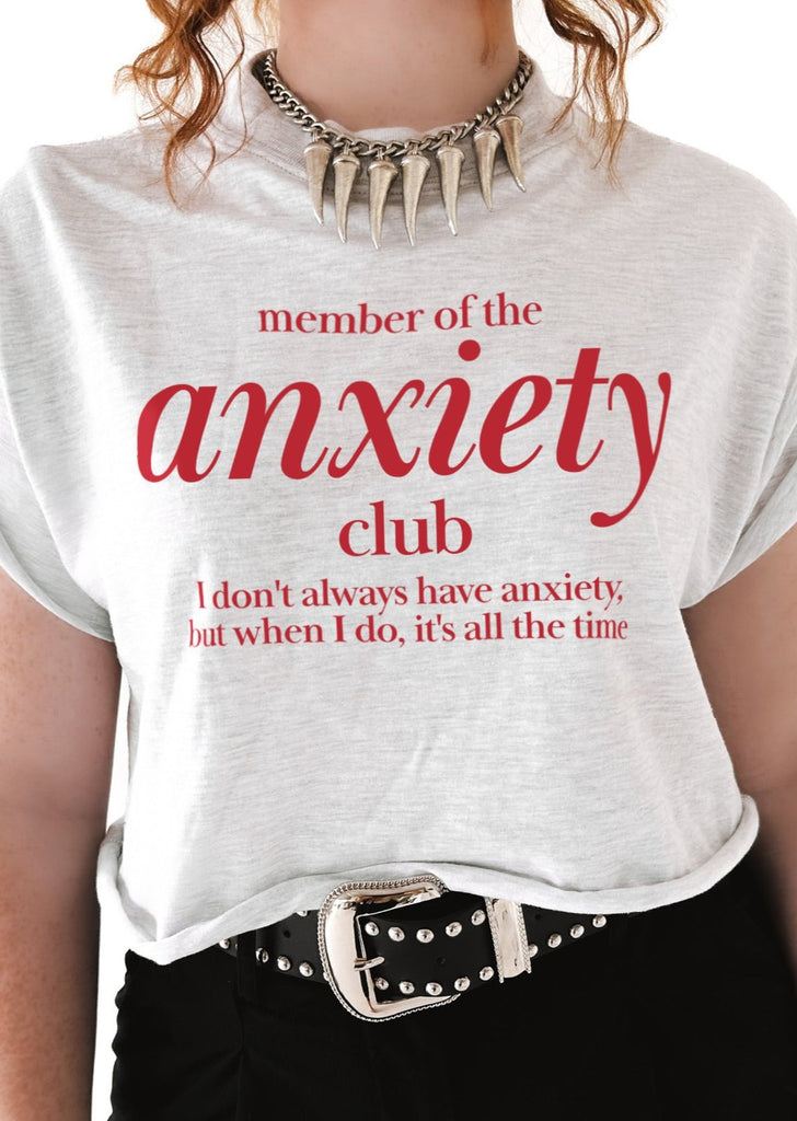 pebby forevee Side Slit Tee CROPPED MEMBER OF THE ANXIETY CLUB GRAPHIC TEE