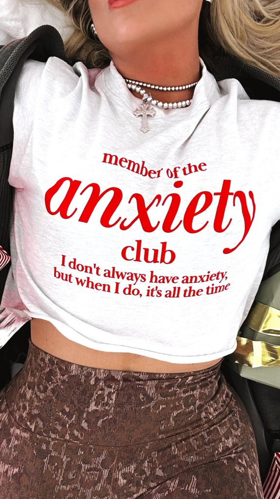 pebby forevee Side Slit Tee CROPPED MEMBER OF THE ANXIETY CLUB GRAPHIC TEE