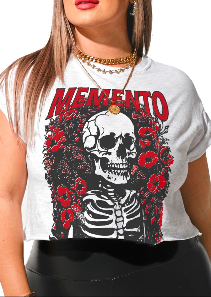 pebby forevee Side Slit Tee CROPPED MEMENTO MORI GRAPHIC TEE