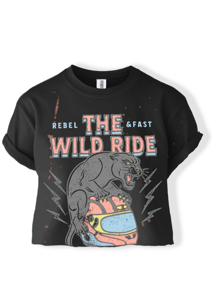 pebby forevee Side Slit Tee CROPPED NEW THE WILD RIDE BLEACHED OUT GRAPHIC TEE