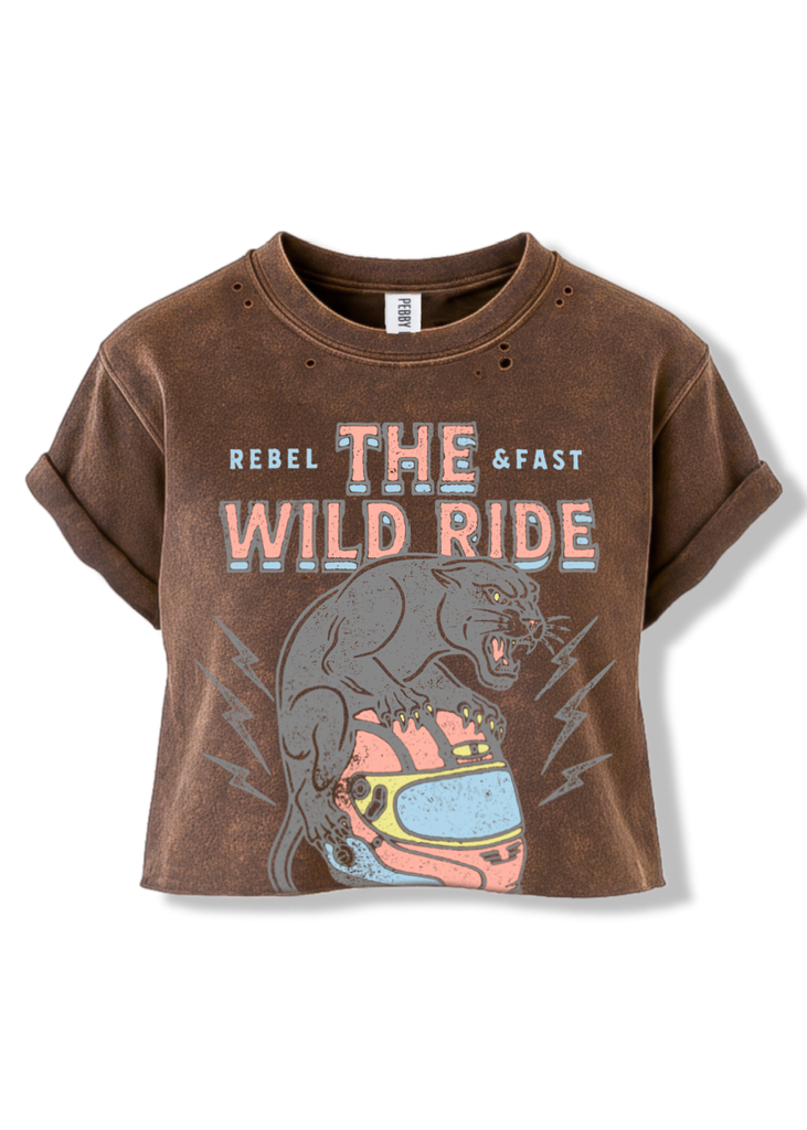 pebby forevee Side Slit Tee CROPPED NEW THE WILD RIDE DESTRUCTED GRAPHIC TEE