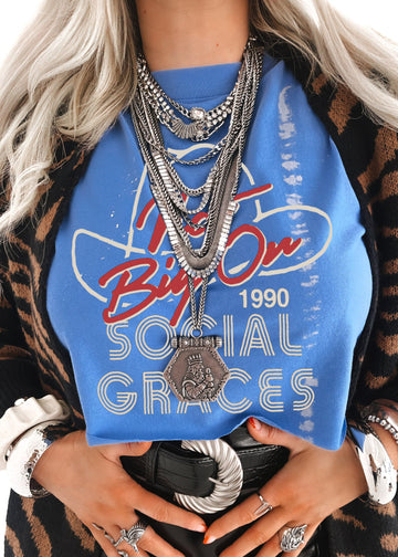 pebby forevee Side Slit Tee CROPPED NOT BIG ON SOCIAL GRACES BLEACHED OUT GRAPHIC TEE